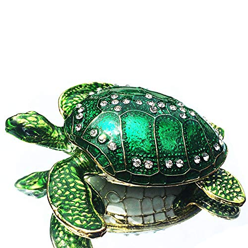 Waltz&F Sea Turtle Crystal Studded Pewter Jewelry Trinket Box Bejeweled Hand-Painted Ring Holder Mother`s Day Gift #TOP19
