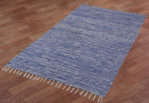 Complex Chenille Flat Weave Rug, 3-Feet by 5-Feet, Blue