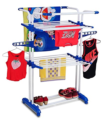 Image of CIPLA PLAST Heavy Duty Portable Cloth Dryer Stand with 2 Pole & 2 Layer with 6 Wheels- Royal Jumbo