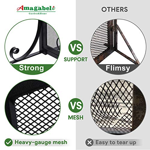 Amagabeli Fireplace Screen with Doors Large Flat Guard Fire Screens Outdoor Metal Decorative Mesh Solid Wrought Iron Fire Place Panels Wood Burning Stove Accessories Black
