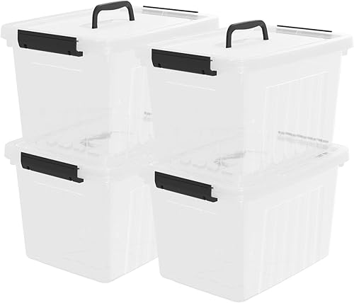 Miniatura 2 de Paquete de 4 cajas con cierre con asa, contenedores de almacenamiento de plástico transparente de 20 L con tapa