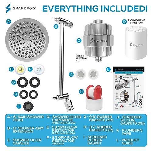 Image of SparkPod Filtered Shower Head & 11 inch Shower Arm, 6 inch Round, Polished Chrome