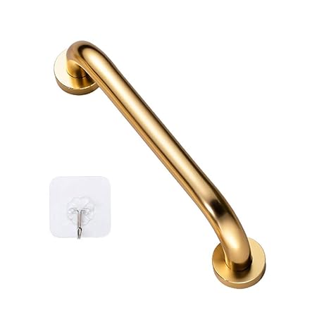 12 Inch Stainless Steel Shower Grab Bar, ZUEXT Gold Shower Handle, Bathroom Balance Bar, Safety Hand Rail Support Bar for Handicap Elderly Injury, Senior Assist Bath Tub Wall Concealed Mount Handle