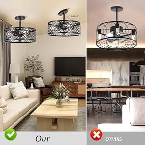 She's home 15in Small Black Caged Ceiling Fans with Lights, Modern Industrial Ceiling Fan with Remote Control, Semi Flush Mount Ceiling Fan for Kitchen, Bedroom Shes home 15in Small Black Caged Ceiling Fans with Lights Modern Industrial Ceiling Fan with Remote Control Semi Flush Mount Ceiling Fan for Kitchen Bedroom