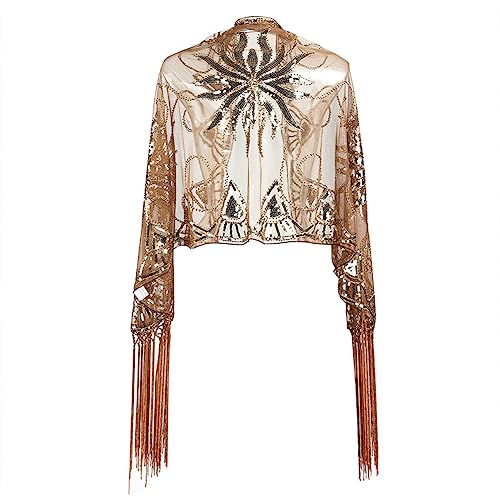 IWEMEK Women's 1920s Sequin Beaded Evening Cape Wedding Bridal Shawl Scarf for Evening Dresses Gatsby Flapper Shawl2