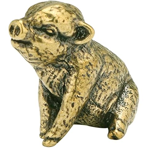 Beavorty Copper Pig Statues Vintage Feng Shui Brass Mini Piggy Figurine Small Zodiac Animal Table Statues Micro Landscape Ornament Tea Pets Decor Cover