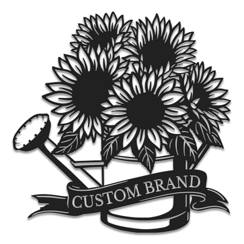 Gewasi Personalized Sunflower Metal Wall Art, Custom Floral Name Sign, Farmhouse Decor, Rustic Flower Wall Hanging, Garden-Themed Home Decor, Above Bed Decor, Sunflower Lover Gift (Style-8)