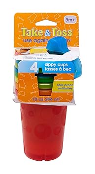 كأس السنة الأولى Take & Toss Spill Proof Sippy - أكواب الأطفال القابلة لإعادة الاستخدام - قوس قزح - أكواب الأطفال و Snap On Lids للأعمار من 9 أشهر وما فوق - 4 عد   