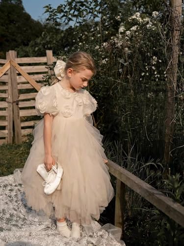 TSUKISHIRO Floral Rose Flower Girls Dress, Toddler Tutu Dress, Tulle, Short Sleeve, for Wedding, Special Occasion Dresses4