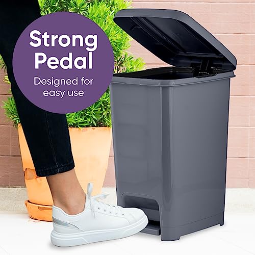 Image of Superio Slim Trash Can with Foot Pedal - 10.5 Gallon Step-On Trash Can with Lid, Large Plastic Garbage Can, Trashcan for Bathroom, Kitchen, Office, Bedroom, Dorm Room, Patio, - Onyx Grey, 3
