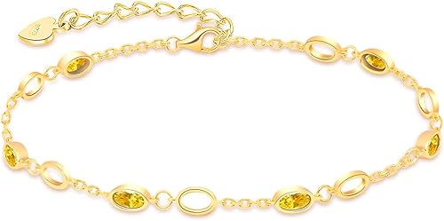 RIVIKO Nov Birthstone Bracelets for Women,925 Sterling Silver Gold Plated Dainty