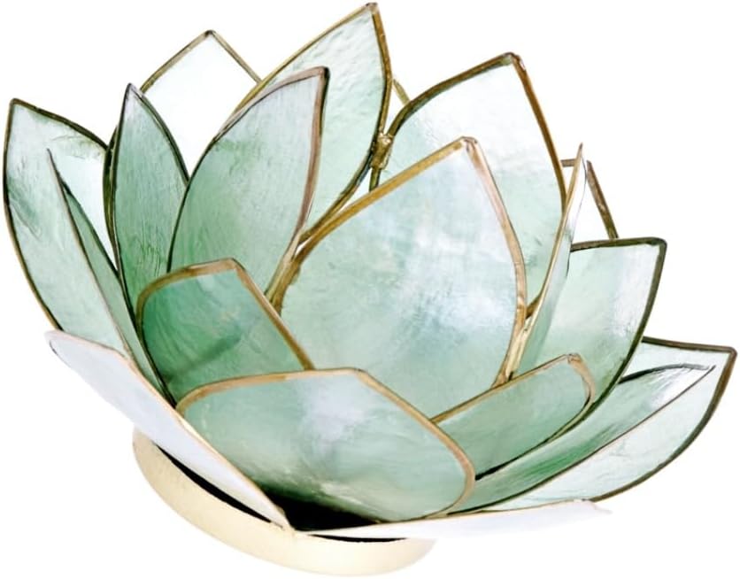 Contrast Turquoise Blue Capiz Shell Opening Lotus Flower Bulb Tealight Candle Holder, Teal, One Size