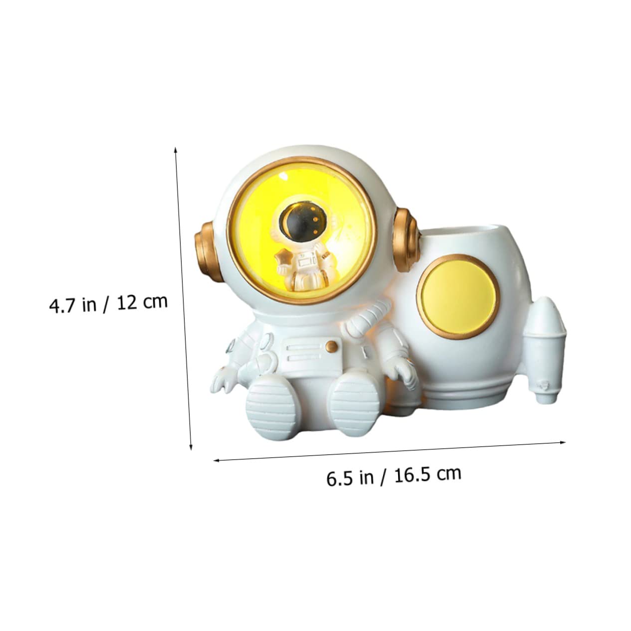 POPETPOP Portapenne Astronauta con Luce Porta Penne in Resina Bianco Grande Capacità per Scrivania Studenti Accessorio Ufficio Leggero e Decorativo