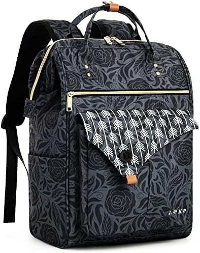 Lekesky Laptop-Rucksack für Damen mit 15,6-Zoll-Laptopfach, Drucken Rose | Wasserabweisender Arbeitsrucksack mit großer Öffnung und Anti-Diebstahl-Fach, auch als Schulrucksack für