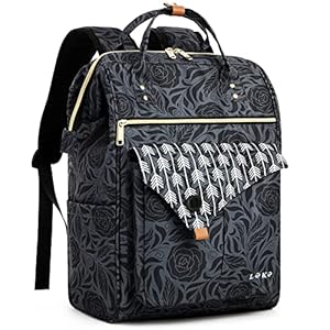 Lekesky Rucksack Damen Rucksack 15,6 Zoll Schulrucksack Daypack mit Anti Diebstahl Tasche für Reisen, Arbeit, Uni, Schule u. Büro, Drucken Rose