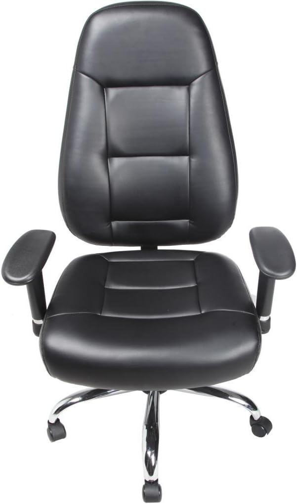 Clearance! Work4U-LC-ZY005 High Back Support Ergonomic Full Function Luxury Leather Office Chair, Executive Office Chair, Real Leather Seat and Back, Aluminum Base, Black