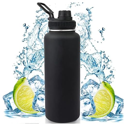 1100ML Botella Térmica，Hisemy Termo de Acero Inoxidable sin BPA，100% a prueba de fugas, aislamiento de doble pared，para Agua Fría (24 horas) o Caliente (12 horas)