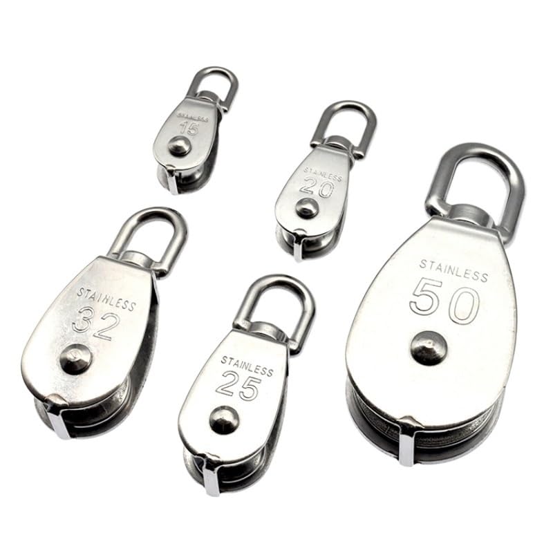 1 PCS Stainless Steel Pulley M15/M20 M25 M32 Single Wheel Swivel Lifting Rope Pulley Set Lifting Wheel Tools(M32)