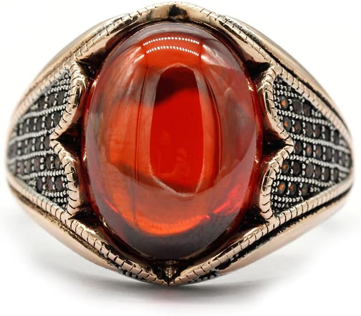 LovePlus Solid Silver Men Rings Red Garnet Stone Men's Ring Handmade Turkish Vintage Ring Luxury Jewelry Bands - Image 2
