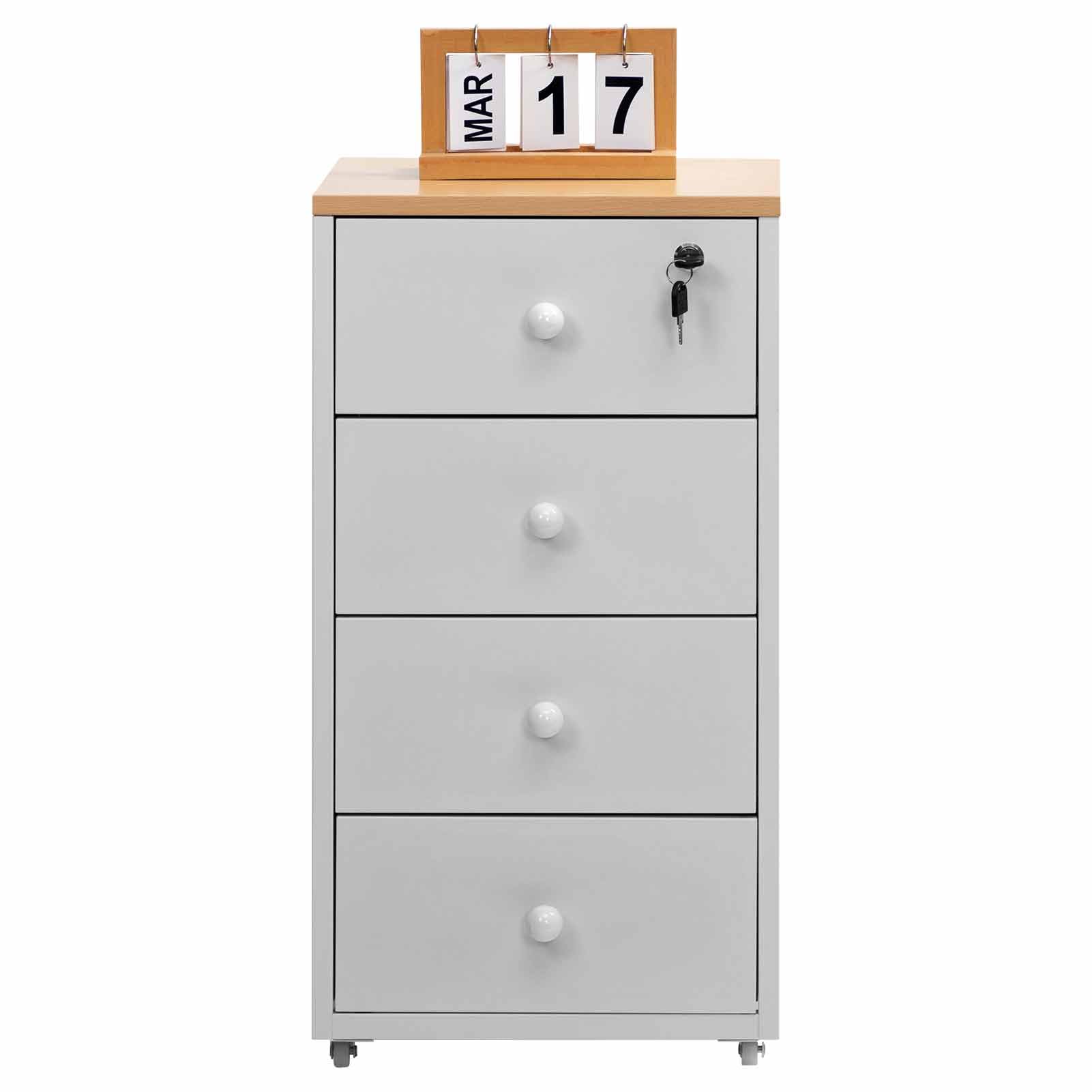 HollyHOME Archivadores Móviles, Archivador de 4 Cajones con Cerradura, Armario de Almacenamiento de Metal Bajo el Escritorio con Ruedas para Oficina en Casa Tamaño A4 Carta, Blanco