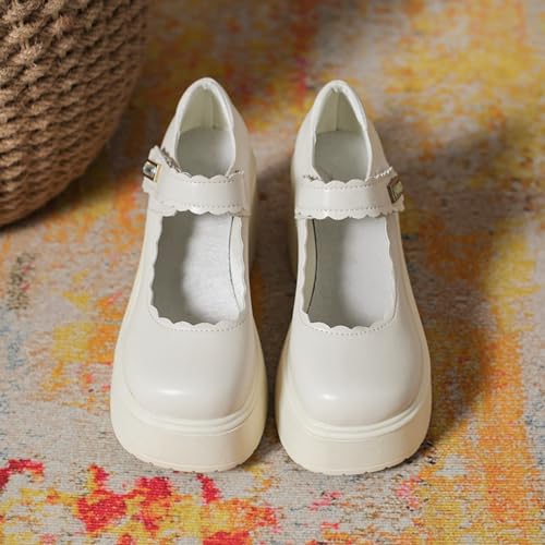 Image of Women's Platform Mary Janes Heart Cat Buckle Rivets Ankle Lolita Gothic Princess Platform Pumps Patent Leather Thorn Vintage Traditional Embroidery Upper Dress Shoes