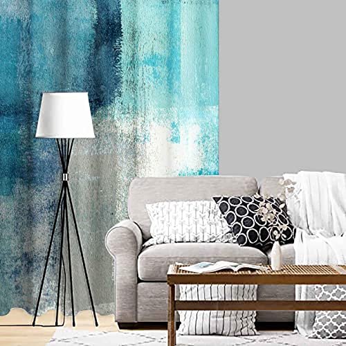 Tomwish Turquoise Blackout Curtains Window Valance Curtains Turquoise And Grey Abstract Art Painting Modern Grommet Blackout Curtains For Living Room Bedroom Window Treatment Set 42 X 63 Inch 2 Panel #TOP6