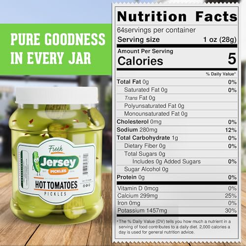 Image of Jersey Pickles - Hot Pickled Tomatoes (1 /2 Gallon) - Pickled Vegetable - Handcrafted Gourmet Topping for Sandwiches, Charcuterie & More