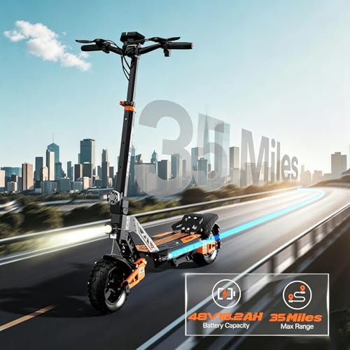 Electric Scooter for Adults, 1200W Peak Motor Fast E Scooter, 10" Off-Road Tires, Up to 30 MPH & 35 Miles Long Range, 48V 18.2AH Battery, Heavy Duty 300+ lb Capacity, Foldable Commuter E-Scooter - Image 4
