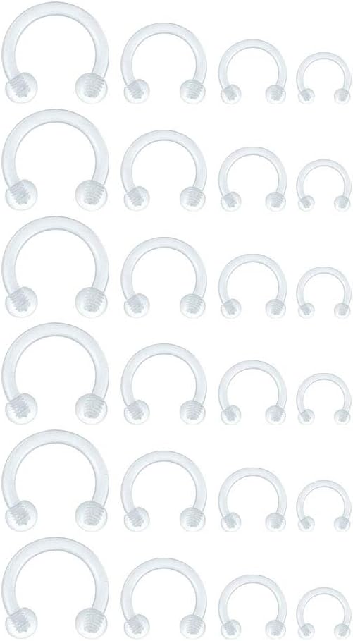 MODRSA 16g 20g Mix Clear Piercing Retainers Plastic Septum Retainer Clear Nose Studs for Work Flexible Lip Plastic Earring Studs for Sport Surgery Invisible Horseshoe Rings Daith Piercing Retainer