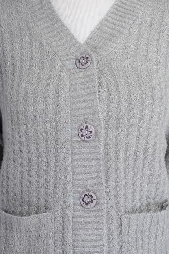 Image of MANRA Women's Woolen V-Neck Buttoned Full Sleeve Cardigan Self Design Soft Wool Fabric Winter Wear Pure Wool Sweater Fully Warm with Front Pockets Stylish Cardigan