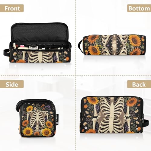 2-in-1 Curling Iron Travel Case and Heat Resistant Mat with Zipper Portable Hair Styling Tool Organizer for Flat Irons, Straighteners, Curling Irons, Skeleton Ribcage Wildflower Flowers Goth miniatura 5