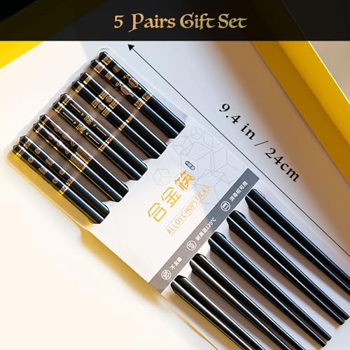 Chopsticks Reusable,Palillos chinos,Chopsticks Dishwasher Safe, 9.5 Inch Black Chopsticks ï¼ˆ5 Pairs Gift Setï¼‰ - Thumbnail 2