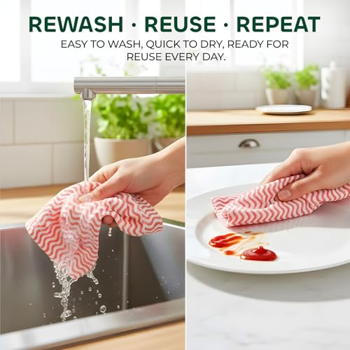 Image of Reusable Non Woven Kitchen Towel Roll | Ultra Absorbent Washable & Quick Dry Cleaning Wipes | Antimicrobial Anti-Odour Multipurpose Tissue Alternative for Dishcloth Cleaning, 50 Pulls, Pack 3