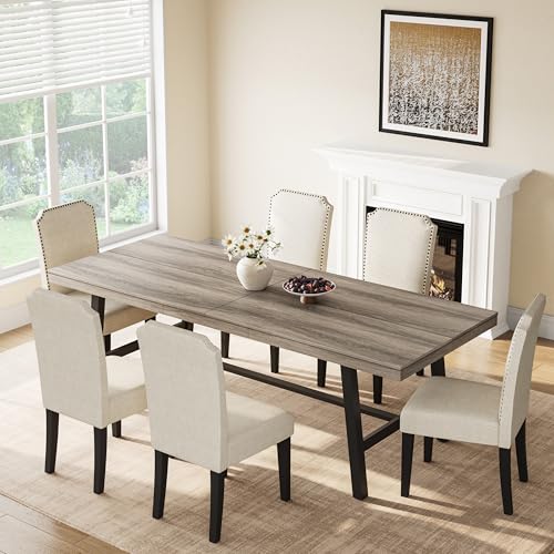 Image of GarveeHome Industrial Dining Table for 8-10 People, 86.61 inch Long Kitchen Table with Sturdy Metal Frame, Rectangular Counter for Dinner, Kitchen, Dining Room (Grey Walnut, 87 inch Non-extendable)