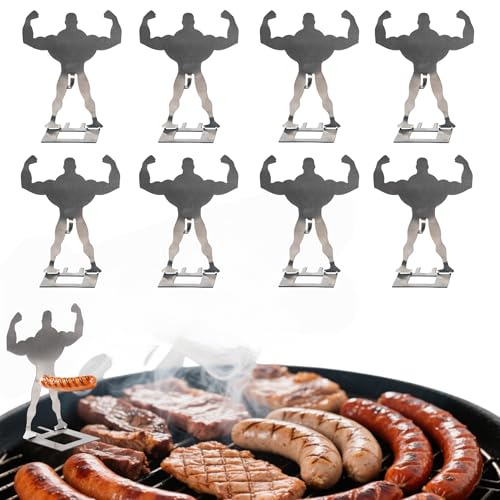 Zorythm 8 PCS Funny Hot Dog Holder and Sausage Stand-Standing Muscle Man Sausage Barbecue Rack-Hot Dog Grill Holder Man-Portable Reusable Stainless Steel Hotdog and Sausage Roaster for Camping Trip