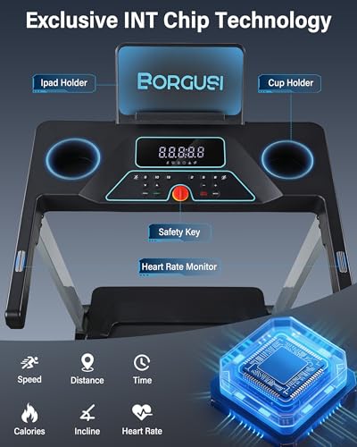 Image of BORGUSI Auto Incline Treadmill for Home - 47.3 inchx17.5 inch Long Wide Belt, 3.5 HP, Bluetooth App, 10 MPH, 300 lbs Capacity, 40 Preset Programs