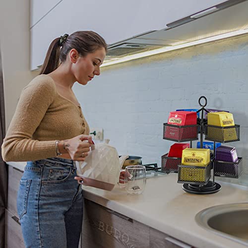 image for Tea Bag Organizer, BUDO Spinning Carousel Container with 8 Compartment