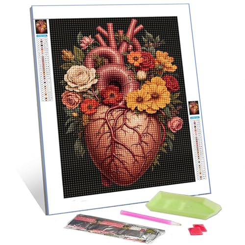 Cœur d'orgue avec feuilles strass cristal kit de broderie pour déco DIY anti-stress