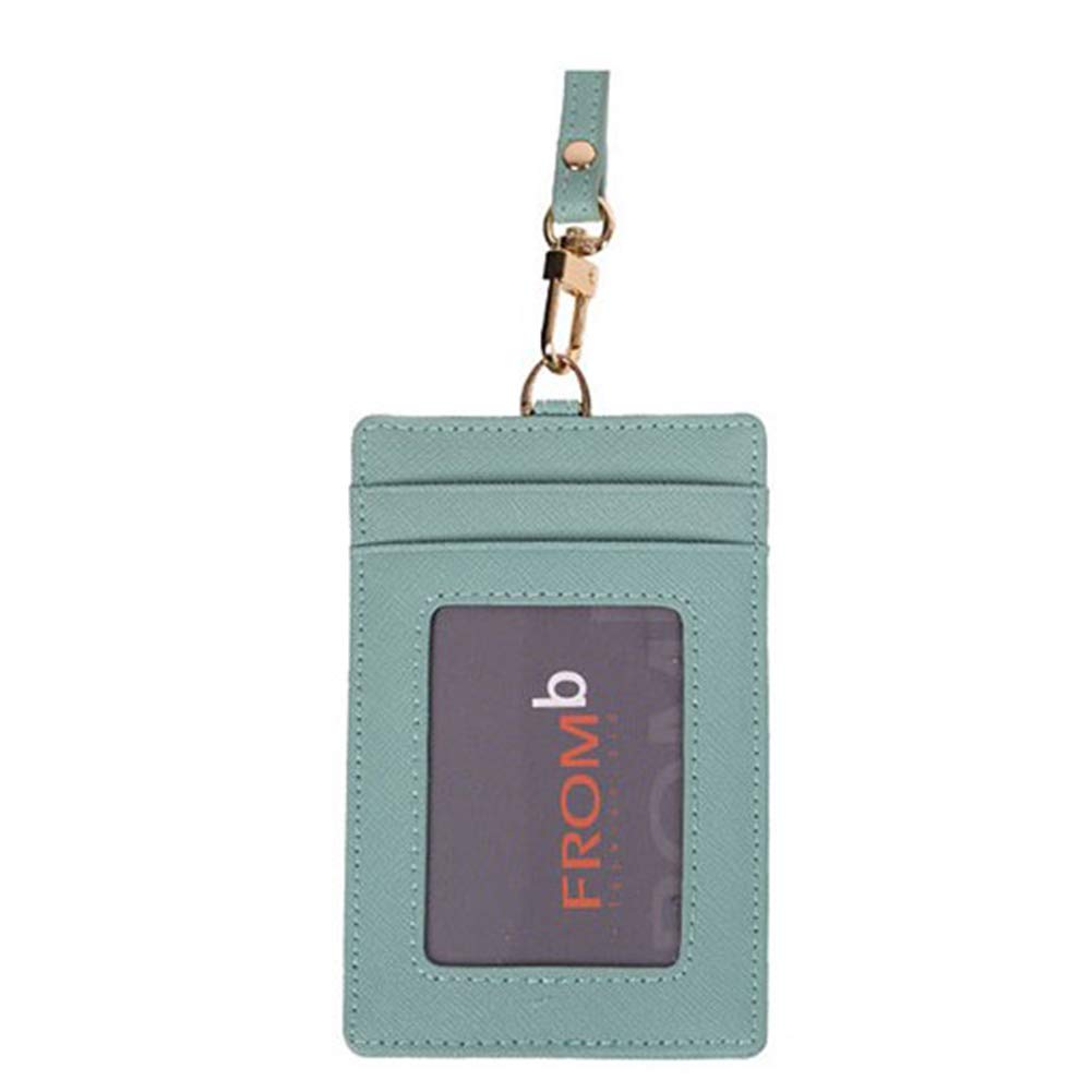 FROMbMacaroon Cowhide Genuine Leather ID Card Badge Holder (Sky Gold)