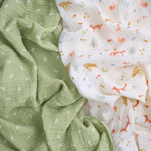 Image of aden + anais Essentials Cotton Muslin Swaddle, Breathable Baby Blanket, Ideal for Boys, Girls, Newborns, Babies & Infants, Receiving Blanket, Soft and Lightweight Wrap, 2 Pack, Sage Woodland