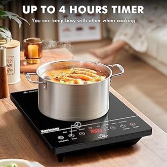 Karinear Portable Ceramic Hob for ALL Cookware, Pulg in Single Electric Hob with 4-Hour Timer, 9 Power Levels Up to 2000W, 8 Pre-set Functions Touch Sensor Control, Safety Lock