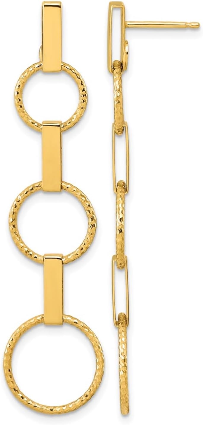 Diamond2Deal 14k Yellow Gold Polished and Diamond-cut Graduated Circle Drop & Dangle Earrings Len-2.27 In, Wid-0.56 In