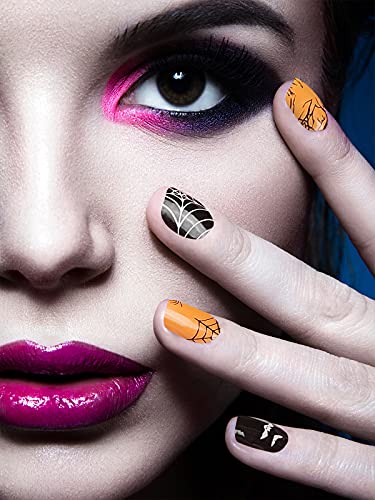 Halloween Semi Cured Gel Nail Polish Stickers, Kalolary Spider Ghost Witch Bat Adhesive Full Wrap Gel Nail Art Sticker, Waterproof Gel Nail Wrap Stickers(Uv/Led Lamp Required） #TOP5