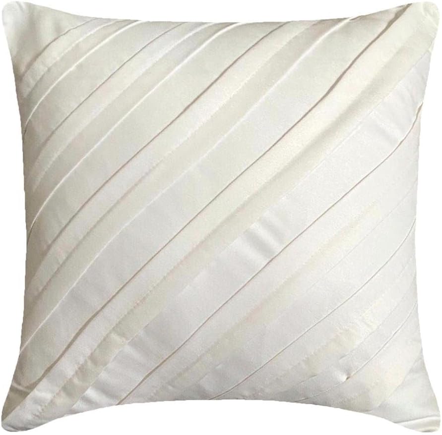 The HomeCentric Cushion Covers, White Pillowcases 16x16 inch (40x40 cm) Suede Pillow Cover with Zipper, Striped, Pintucks, Textured, Striped, Contemporary Cushion Cover - Contemporary White