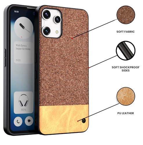 Image of Kapa Soft Fabric & Leather Hybrid Protective Back Cover for Nothing Phone 3A LITE | Shockproof Slim Hard Anti Slip Back Case (Brown)