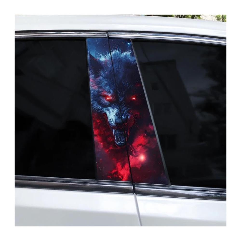 Body Parts 2pcs Car Center B-Pillar Waterproof Sticker DIY Vinyl Decals Burning Wolf Car Sticker(E)