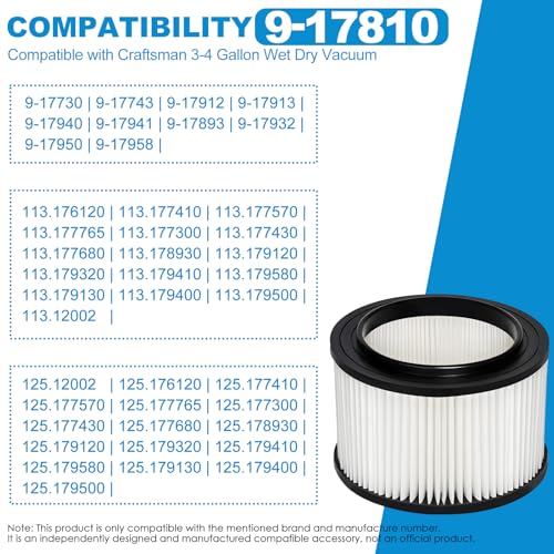Image of 4 Pack 17810 Filter Replacement for Craftsman 9-17810 Fits 3 to 4 Gallon General Purpose Wet Dry Vacuum.(4 Filters+4 Foam Sleeves)