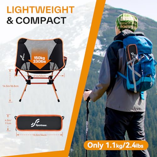 Sportneer Campingstuhl Faltbar Camping Stuhl Tragbarer Campingstühle 150Kg Faltstuhl Ultraleichter Packmaß Kleiner Klappstuhl mit Tragetasche für Picknick, Outdoor, Wandern – Bild 4