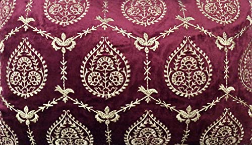 Image of TARA- Sparkling Homes 12 x 18 Inches Embroidered Velvet Cushion Covers, 'Padmini' from 'The Royal Collection', Set of 1 (Wine Red, 12 x 18 Inches)