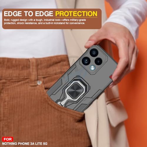 Image of AESTMO Armor Back Cover for Nothing Phone 3A Lite 5G | Ring Holder & Kickstand & Camera Protection in-Built | 360 Degree Protection Back Case Cover (Black)